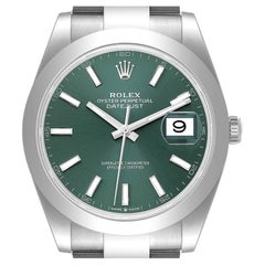 Rolex Datejust 41 Green Dial Smooth Bezel Steel Mens Watch 126300 Box Card