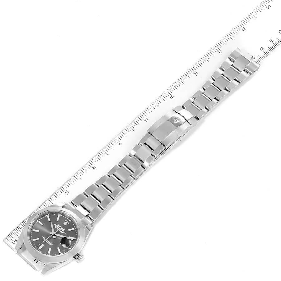 Rolex Datejust 41 Grey Dial Domed Bezel Steel Mens Watch 126300 Box Card For Sale 6