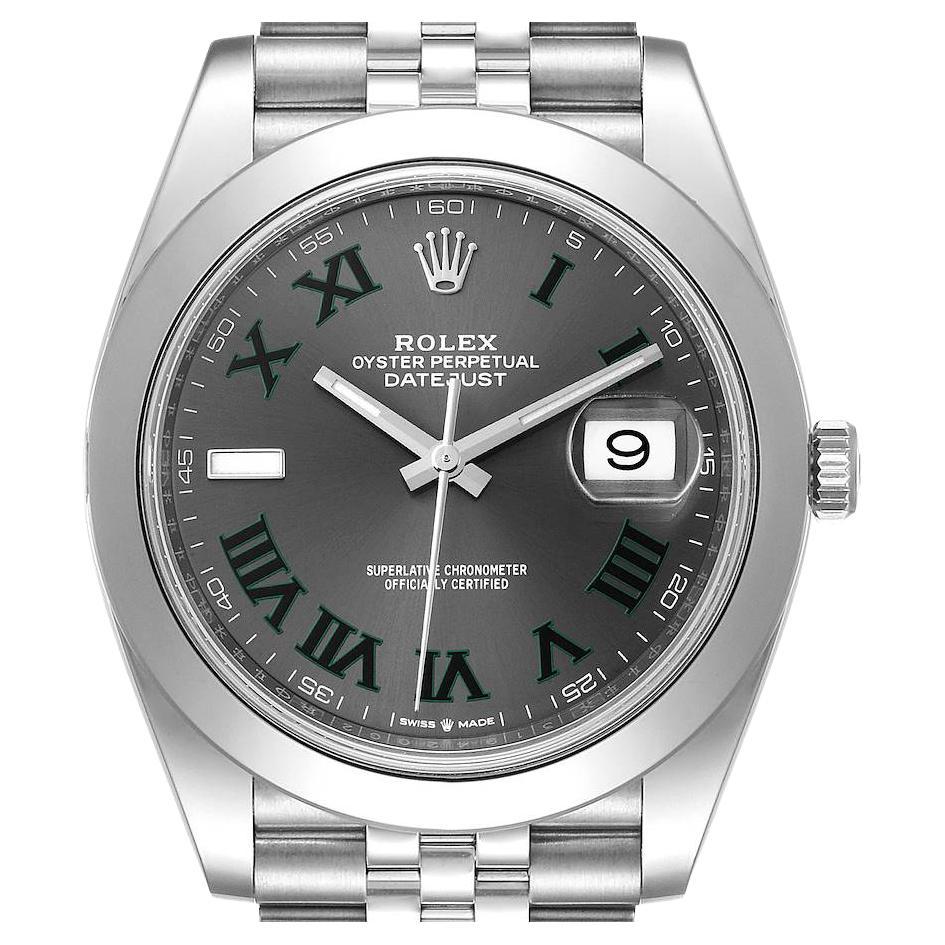 Rolex Datejust 41 Grey Dial Green Numerals Steel Mens Watch 126300 Box Card