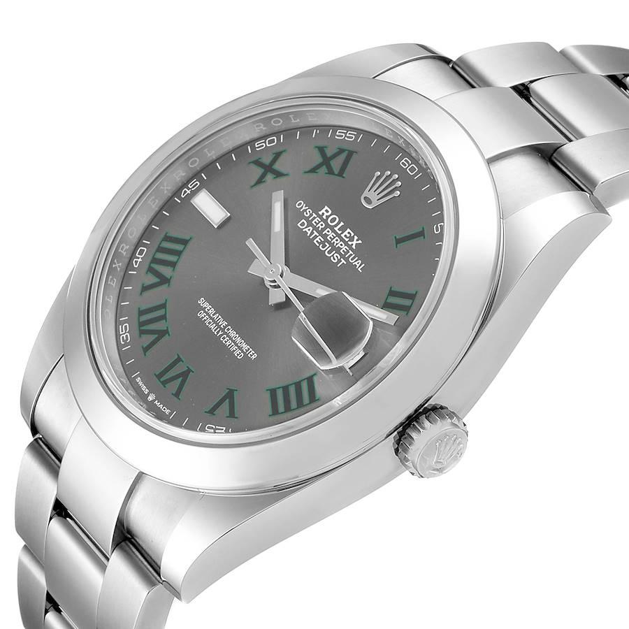 Rolex Datejust 41 Grey Dial Green Numerals Steel Men's Watch 126300 Unworn In Excellent Condition In Atlanta, GA