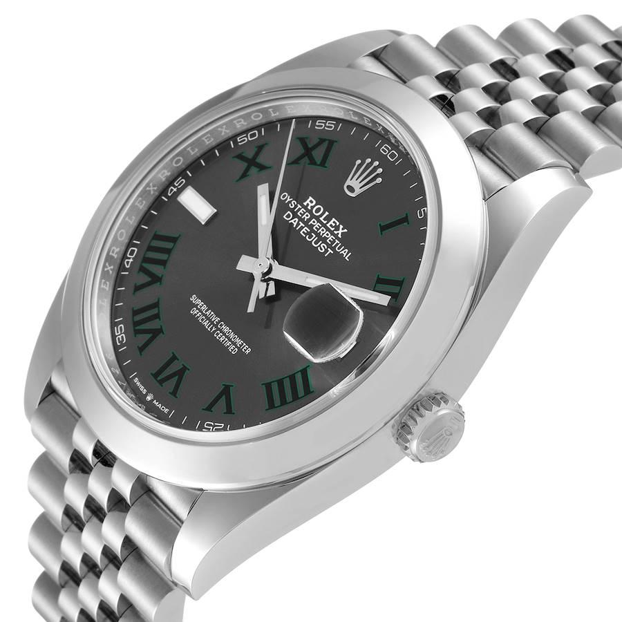 Men's Rolex Datejust 41 Grey Dial Green Numerals Steel Mens Watch 126300 Unworn