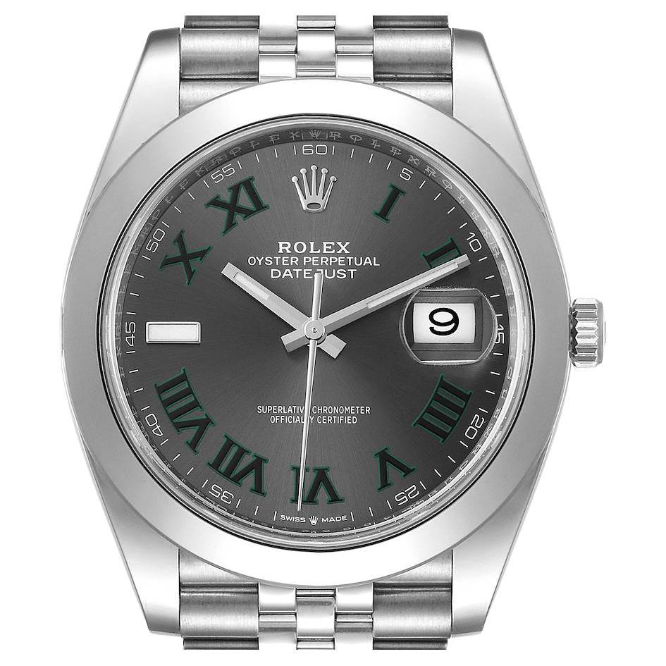Rolex Datejust 41 Grey Dial Green Numerals Steel Mens Watch 126300 Unworn