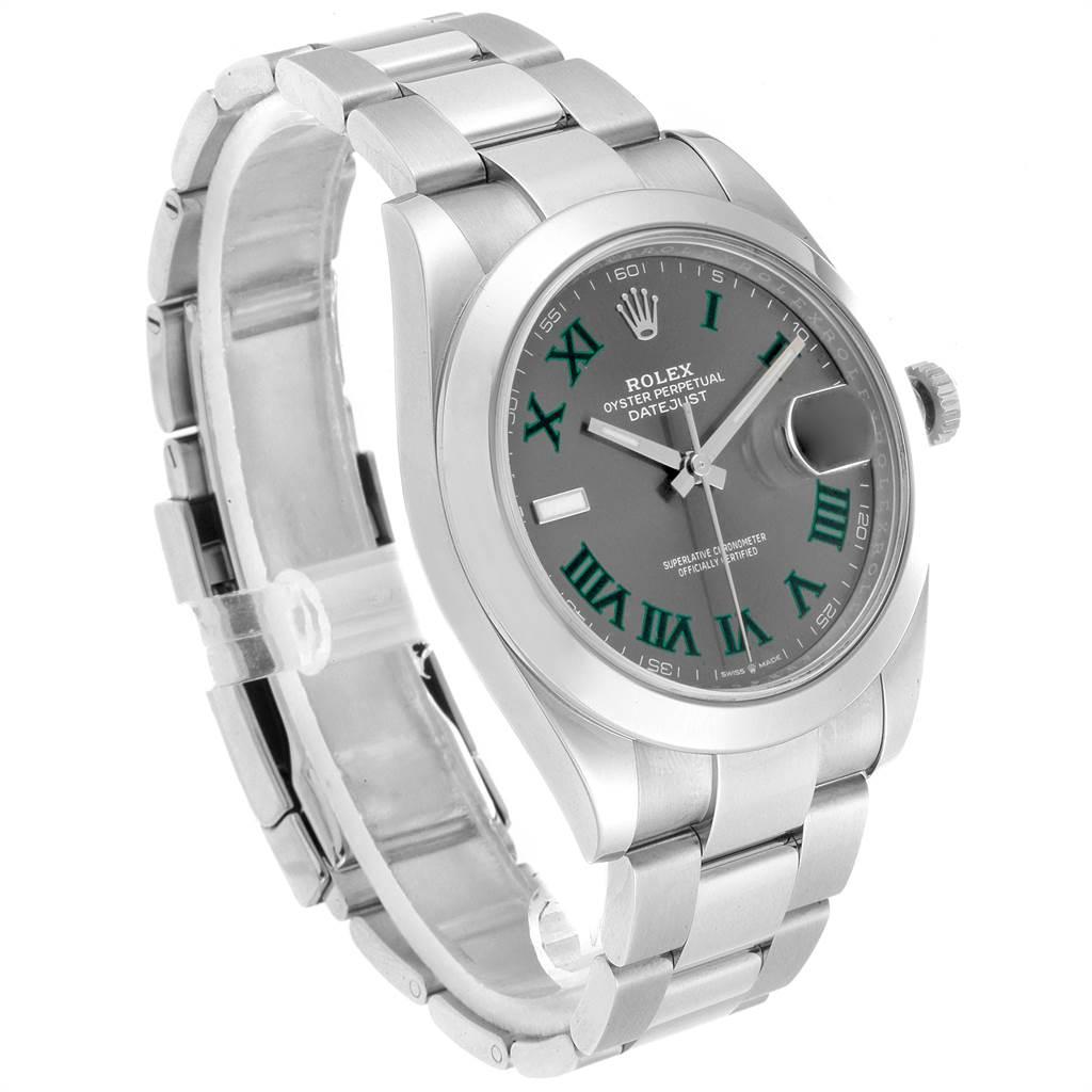 rolex datejust 41 grey dial with green roman numeral