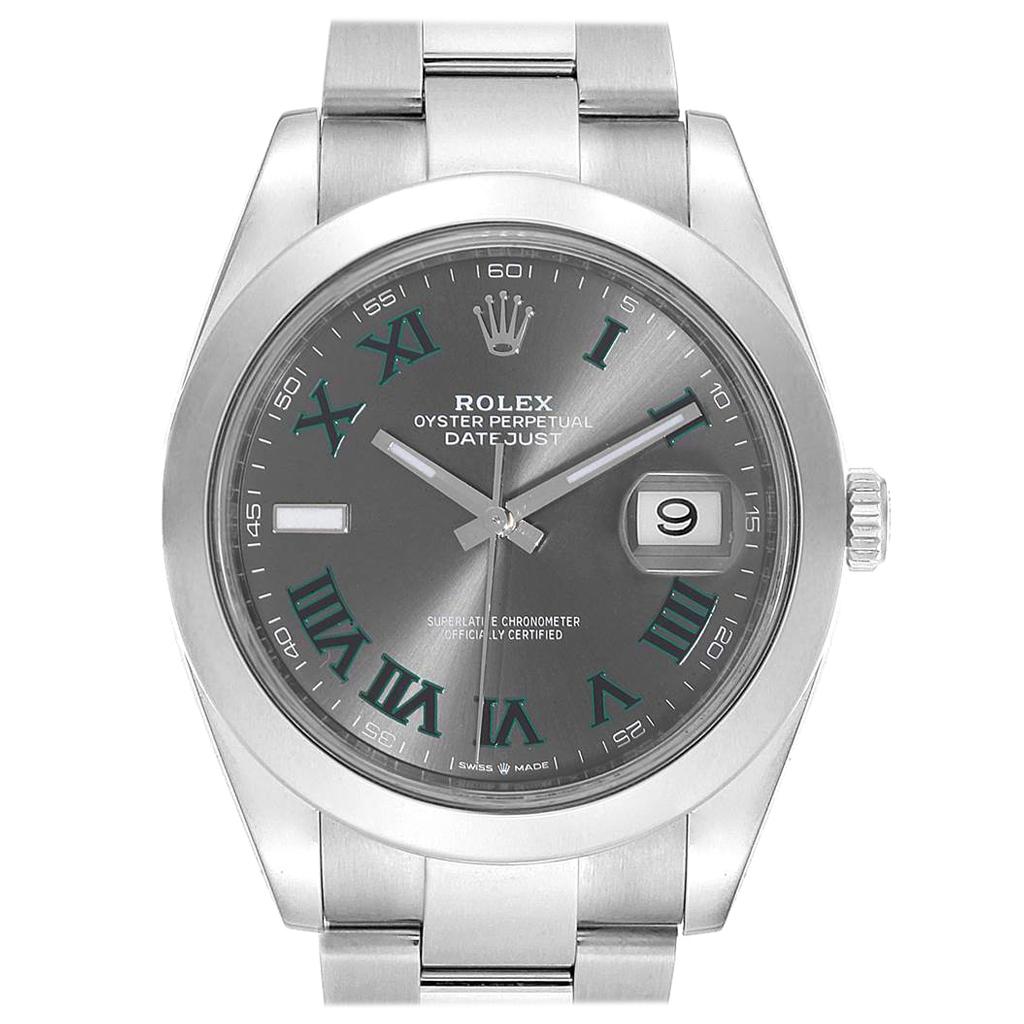 Rolex Datejust 41 Grey Dial Green Roman Numerals Steel Men’s Watch 126300 For Sale