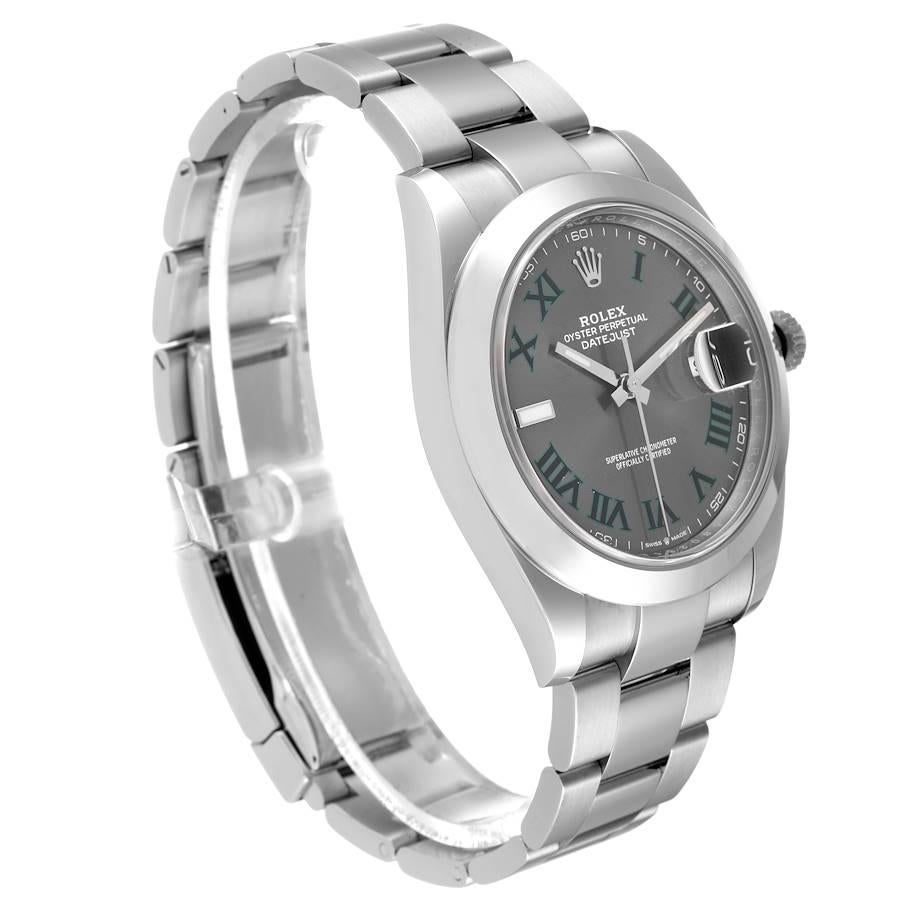 Rolex Datejust 41 Grau Grün Wimbledon Zifferblatt Stahl Herrenuhr 126300 Box Kartene im Zustand „Hervorragend“ im Angebot in Atlanta, GA
