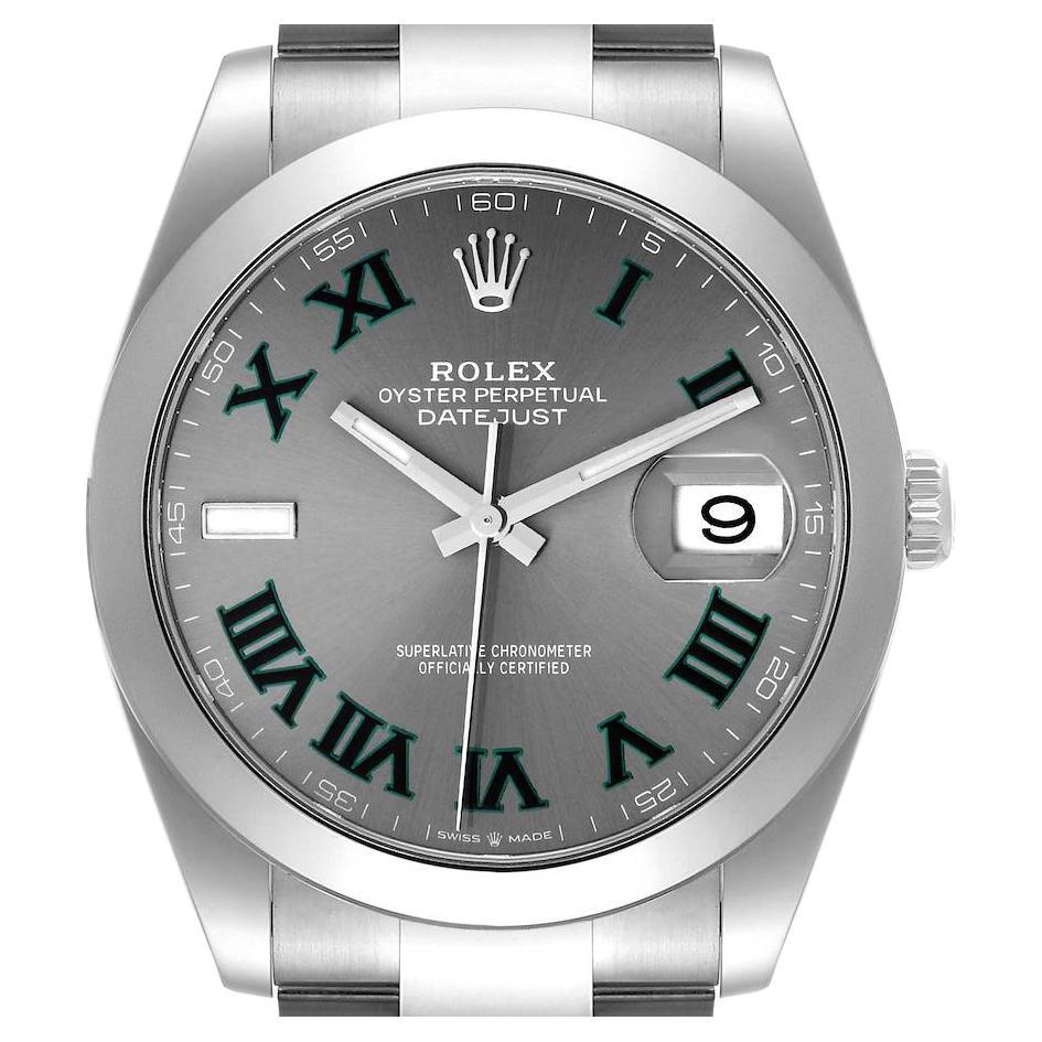 Rolex Datejust Grey Green Wimbledon Dial Steel Mens Watch 126300 Box Card