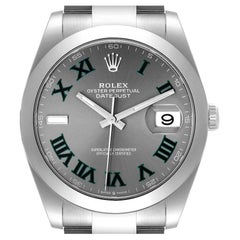 Rolex Datejust Grey Green Wimbledon Dial Steel Mens Watch 126300 Box Card