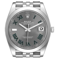 Rolex Datejust 41 Grau Grün Wimbledon Zifferblatt Stahl Herrenuhr 126300 Ungetragen