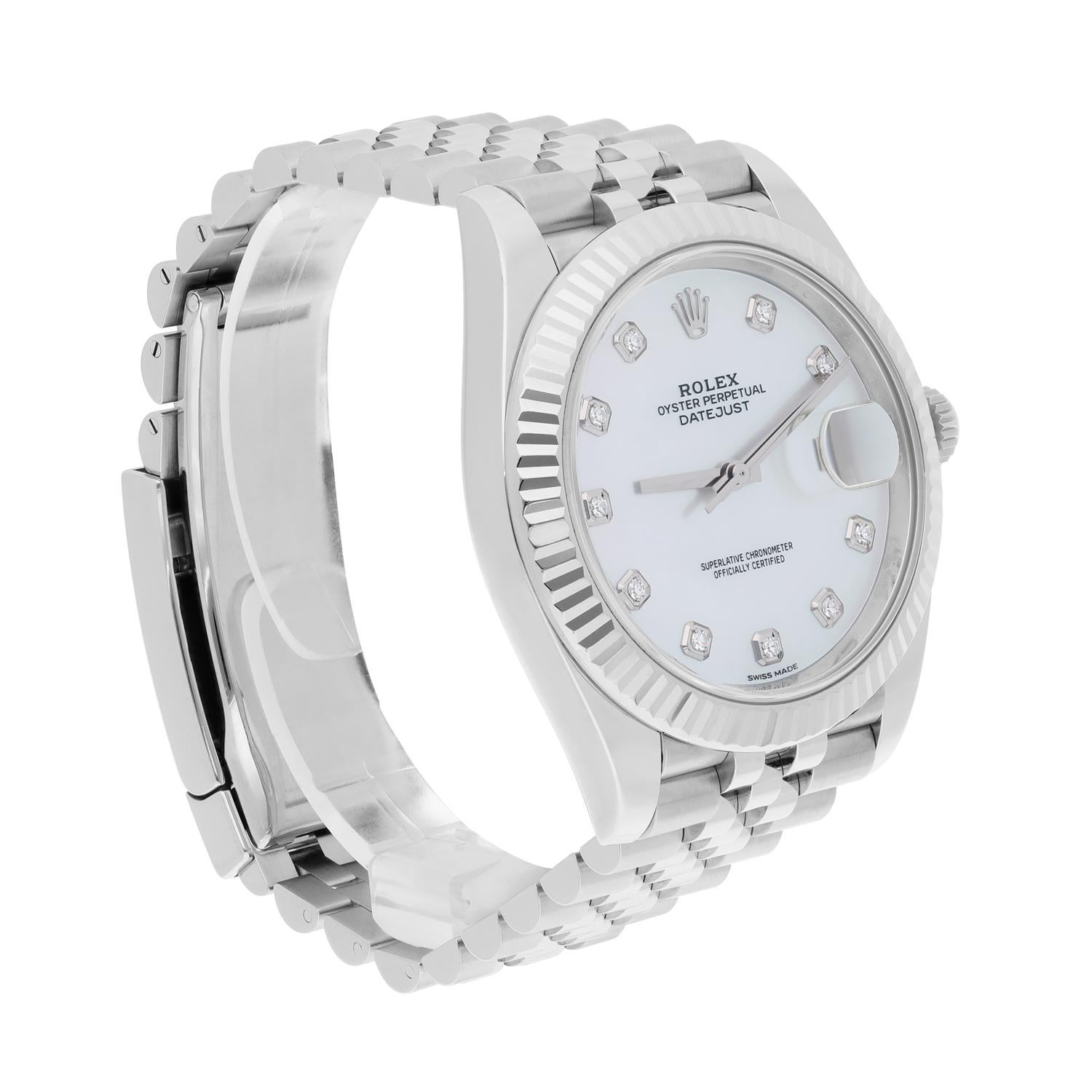 Rolex Datejust 41 Steel/18K White Gold White Mother of Pearl Dial Jubilee 126334 In Excellent Condition For Sale In New York, NY