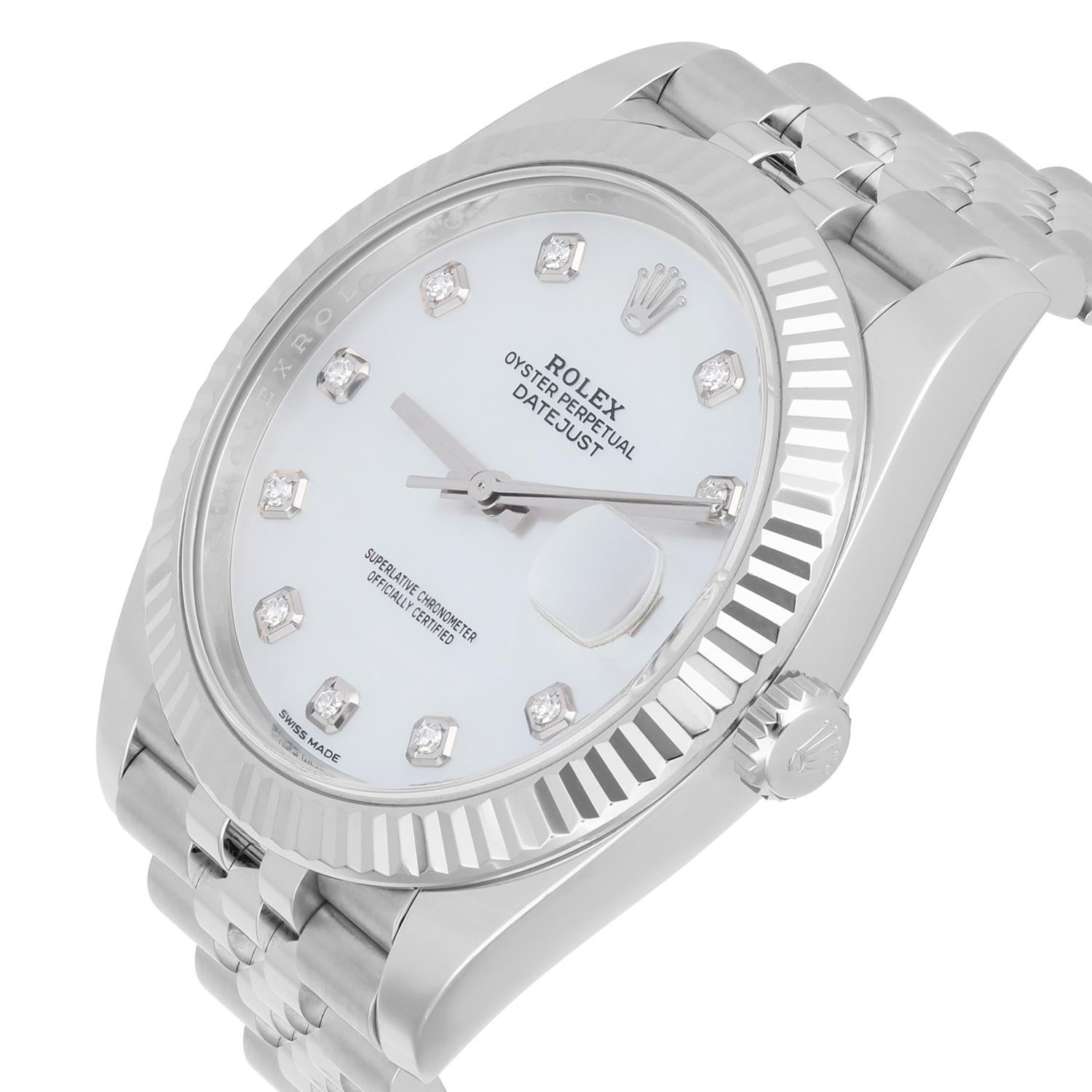 Men's Rolex Datejust 41 Steel/18K White Gold White Mother of Pearl Dial Jubilee 126334 For Sale