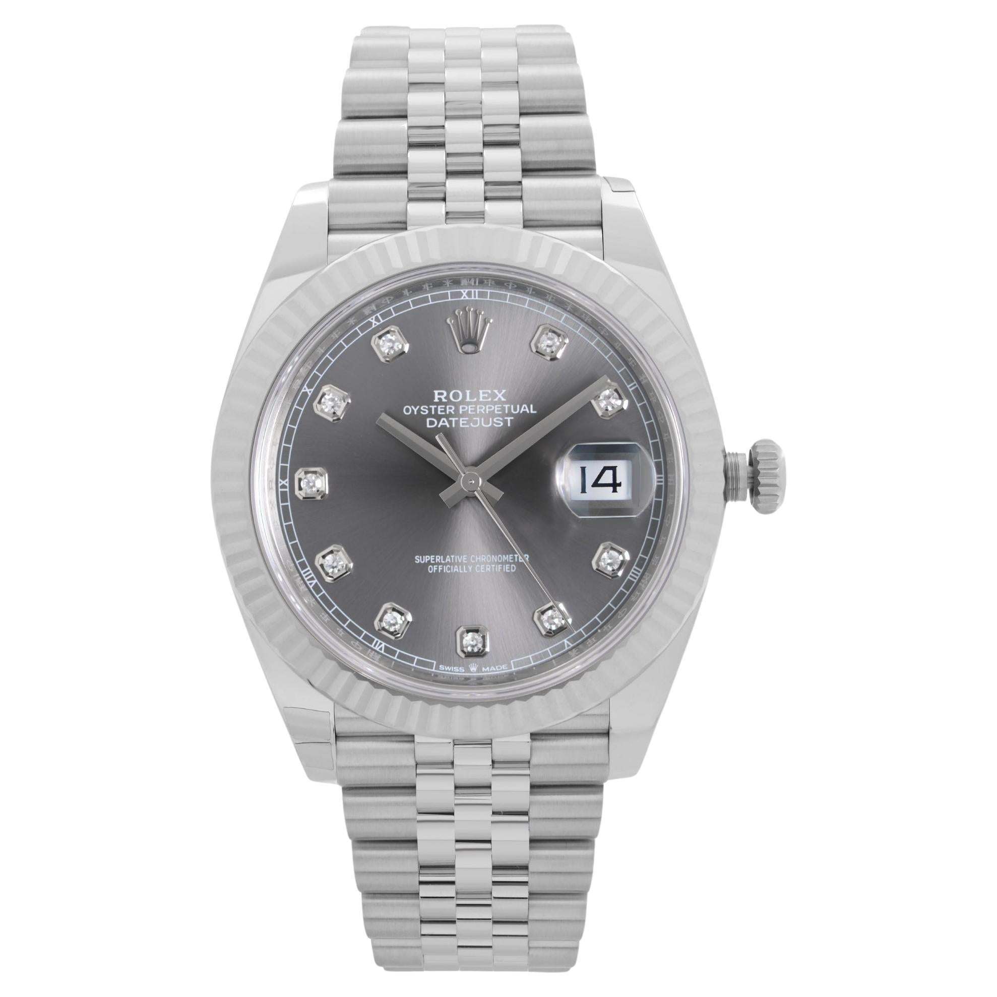 Rolex Datejust 41 Jubilee Steel Rhodium Diamond Dial Automatic Mens Watch 126334 For Sale