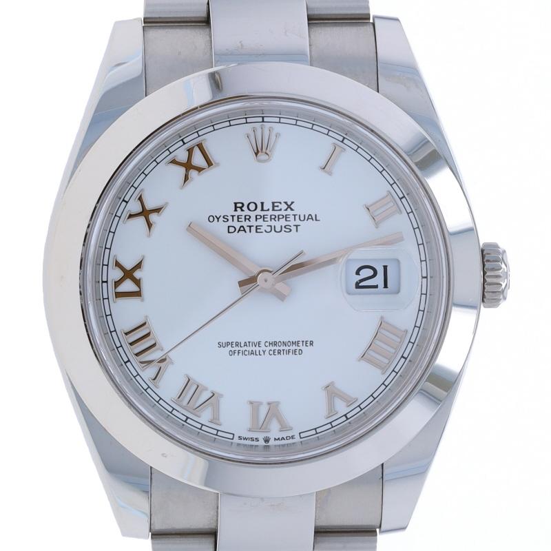 Brand: Rolex
Model: Datejust 41
Model Number: 126300
Movement: Automatic
Warranty: Manufacturer Five Year
Year: 2024
Movement Maker: Swiss
Dial Color: White Roman
Metal Content: Stainless Steel
Fastening Type: Fold-Over Clasp
Features: 
Screw-down