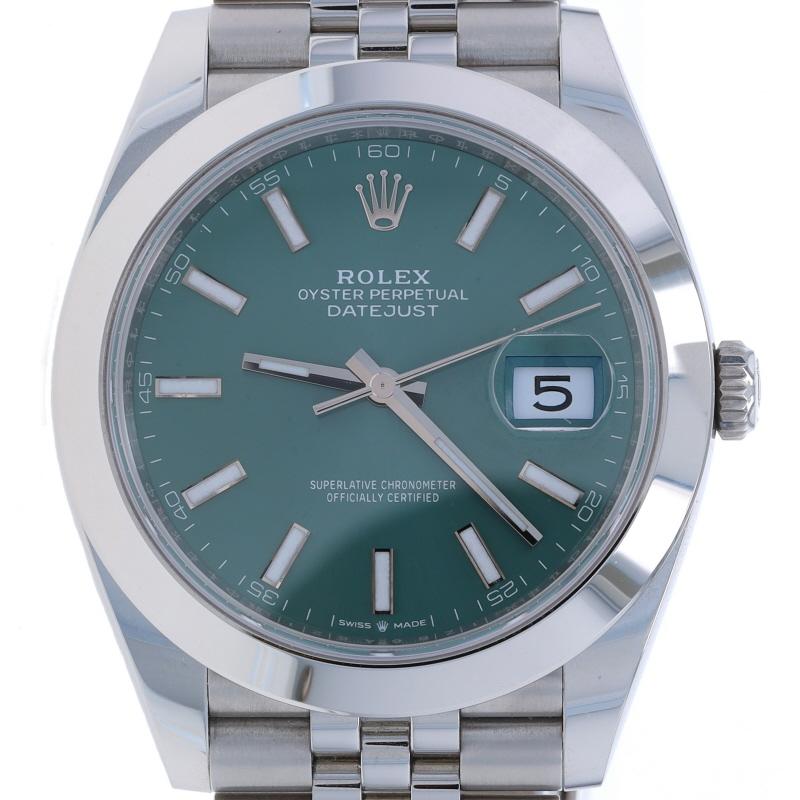 Brand: Rolex
Model: Datejust 41
Model Number: 126300
Movement: Automatic
Warranty: Manufacturer Five Year
Year: 2025
Movement Maker: Swiss
Dial Color: Green
Metal Content: Stainless Steel
Fastening Type: Fold-Over Clasp
Features: 
Smooth bezel 