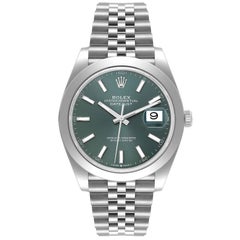 Rolex Montre Datejust 41 vert menthe à cadran lisse et lunette en acier pour hommes 126300 Boîte Card
