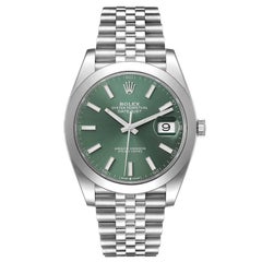 Rolex Datejust 41 Mint Green Dial Smooth Bezel Steel Mens Watch 126300 Unworn