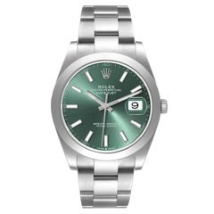 Rolex Datejust 41 Esfera verde menta Bisel liso Reloj de caballero de acero 126300 Sin usar