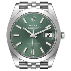 Rolex Datejust 41 Mint Green Dial Smooth Bezel Steel Mens Watch 126300 Unworn