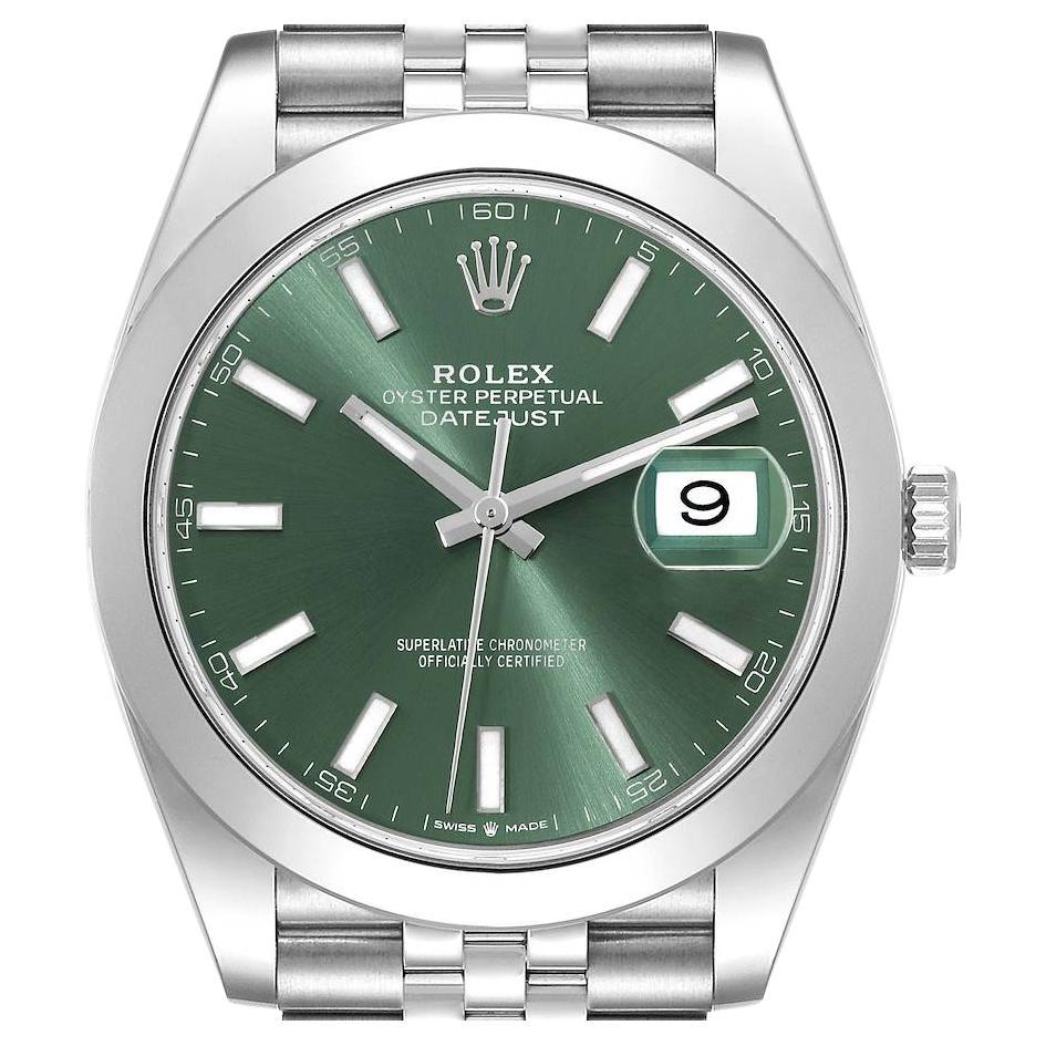 Rolex Datejust 41 Mint Green Dial Steel Mens Watch 126300 Box Card