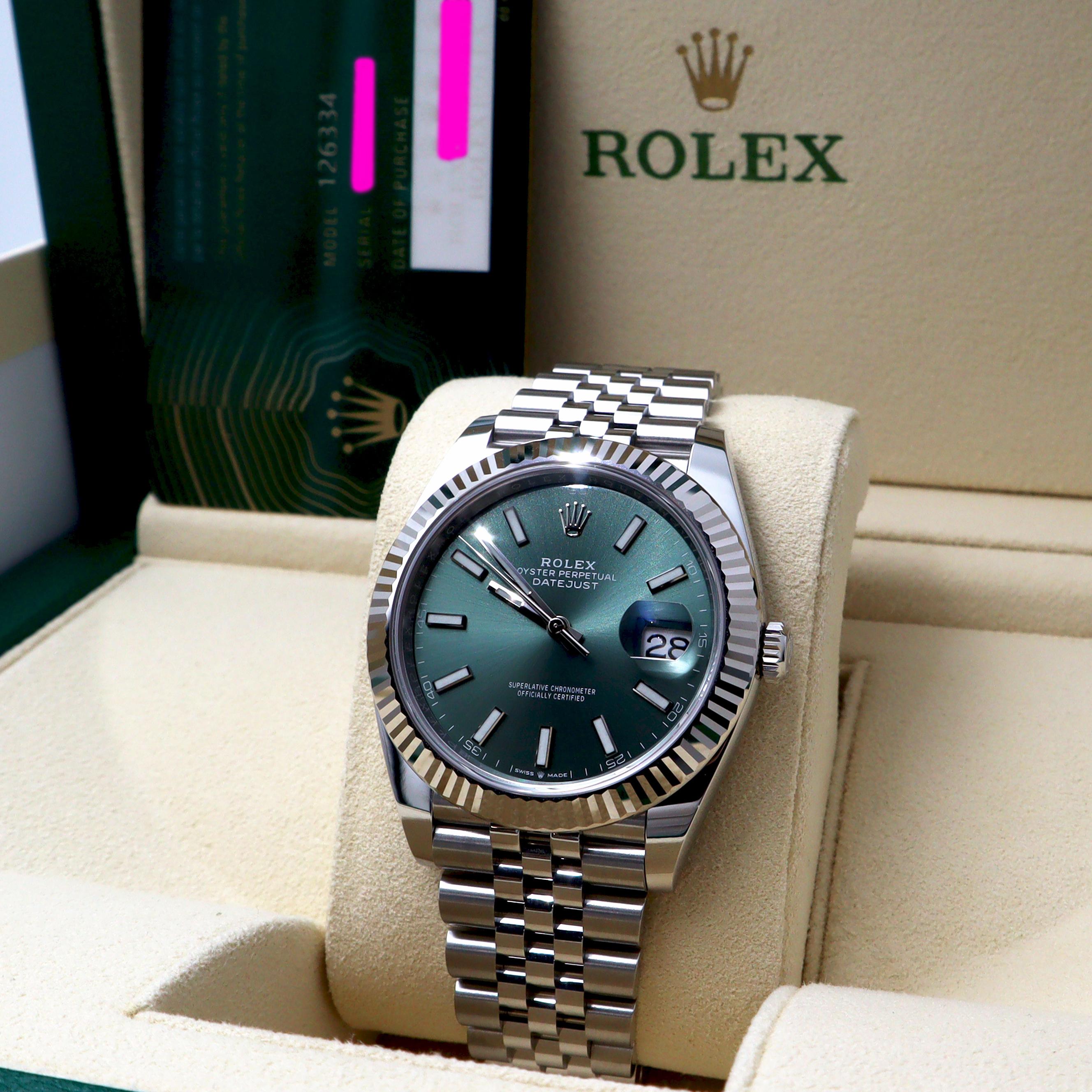 Men's Rolex Datejust 41 Mint Green New Release Steel White Gold Automatic Watch 126334