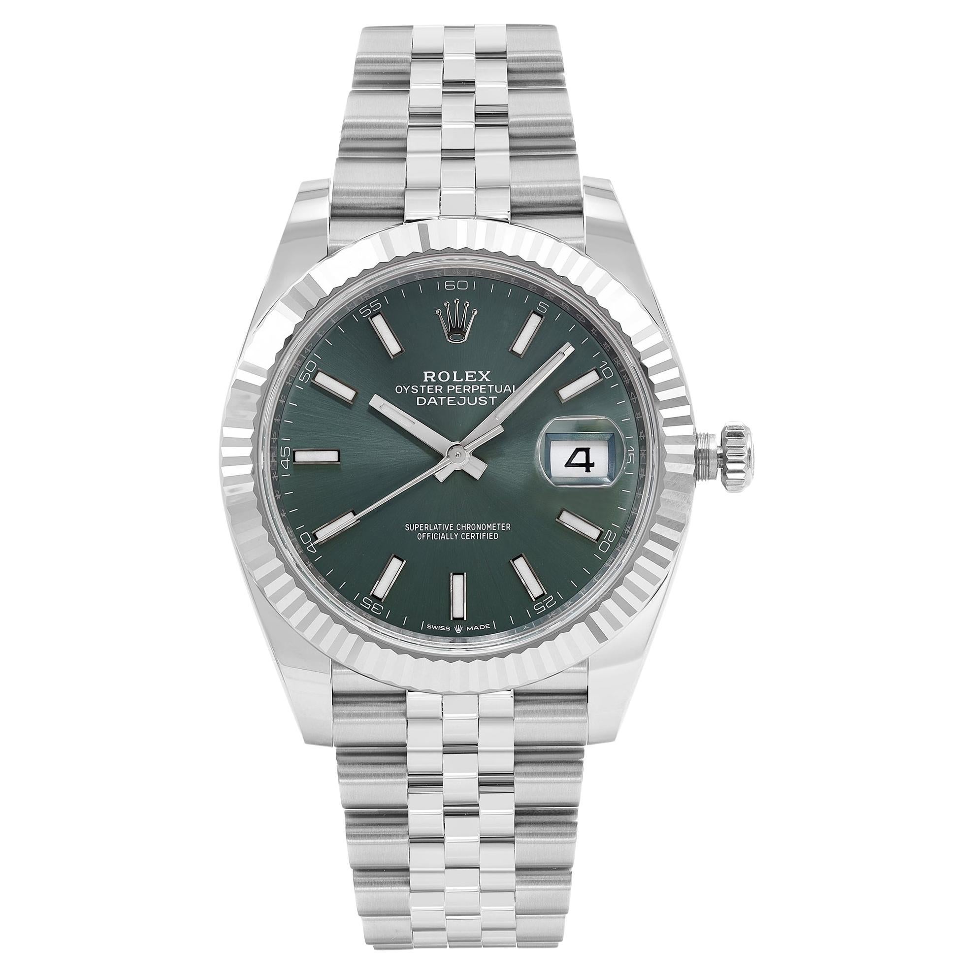 Rolex Datejust 41 Mint Green New Release Steel White Gold Automatic Watch 126334