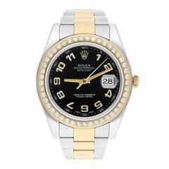 Rolex Datejust 41 mm 2Tone Yellow Watch Custom Set Diamond Bezel 116333 Black