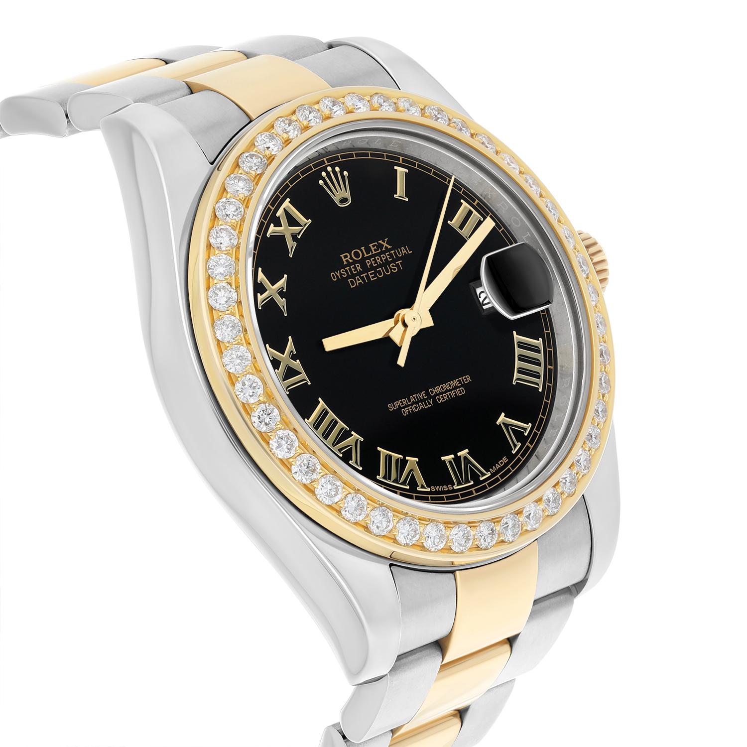 Men's Rolex Datejust 41 mm 2Tone Yellow Watch Custom Set Diamond Bezel 116333 Black For Sale