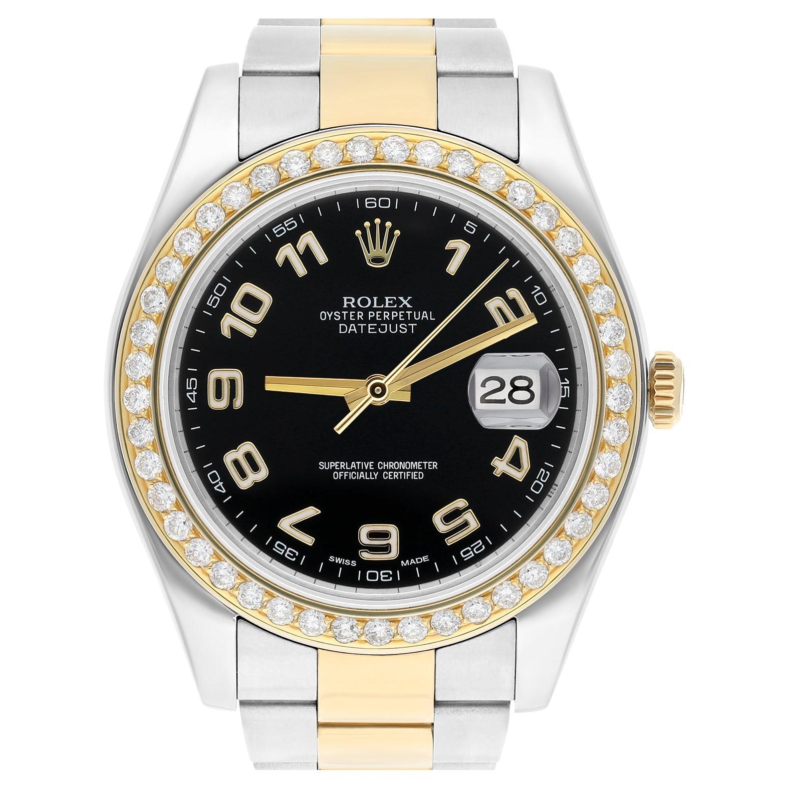 Rolex Datejust 41 mm 2Tone Yellow Watch Custom Set Diamond Bezel 116333 Black For Sale