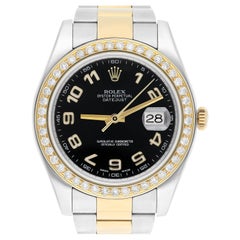 Rolex Datejust 41 mm 2farbige gelbe Uhr, maßgefertigte Diamant-Lünette 116333 Schwarz