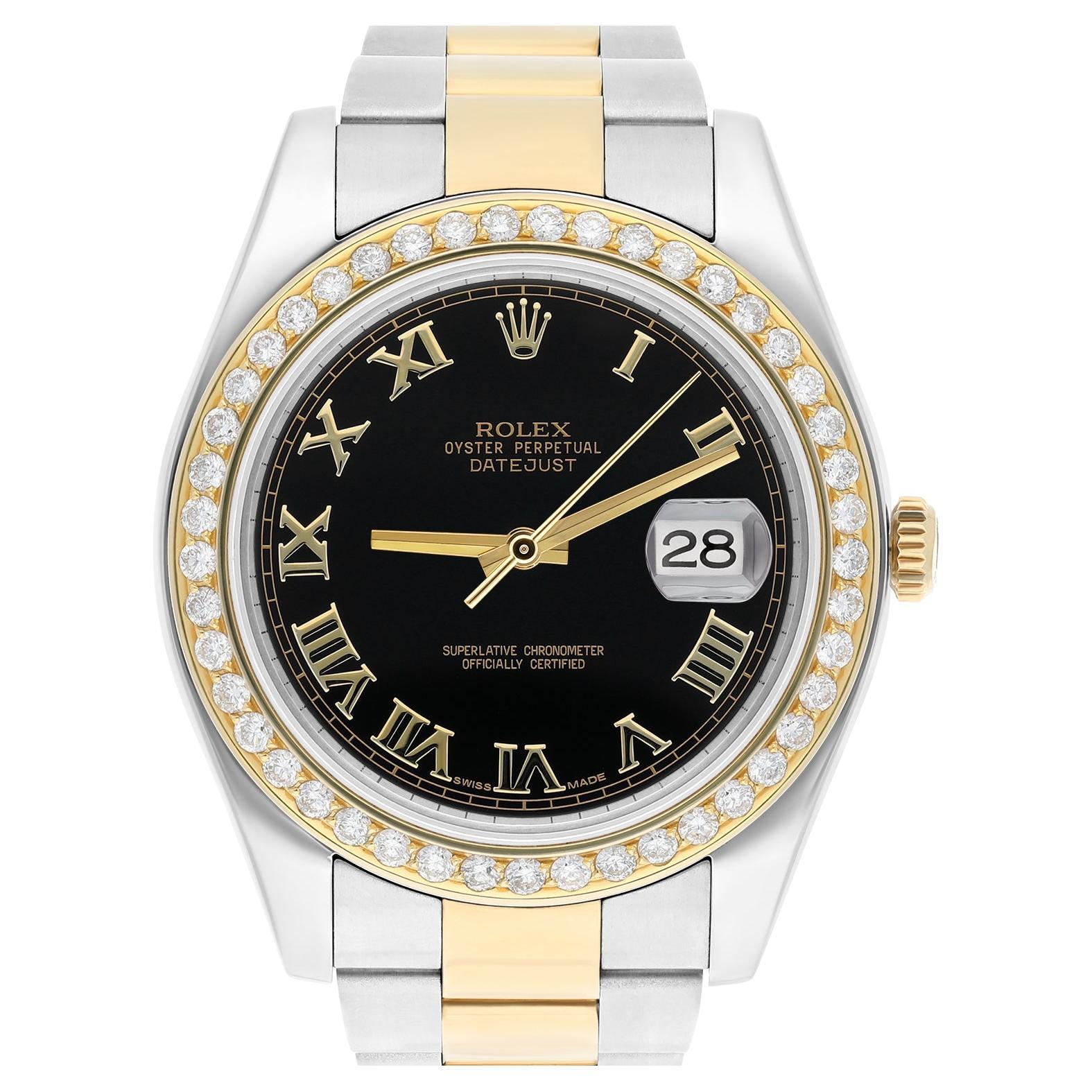 Rolex Datejust 41 mm 2Tone Yellow Watch Custom Set Diamond Bezel 116333 Black For Sale