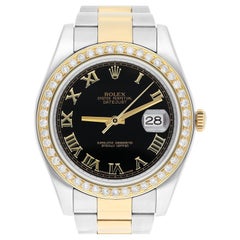 Rolex Datejust 41 mm 2farbige gelbe Uhr, maßgefertigte Diamant-Lünette 116333 Schwarz