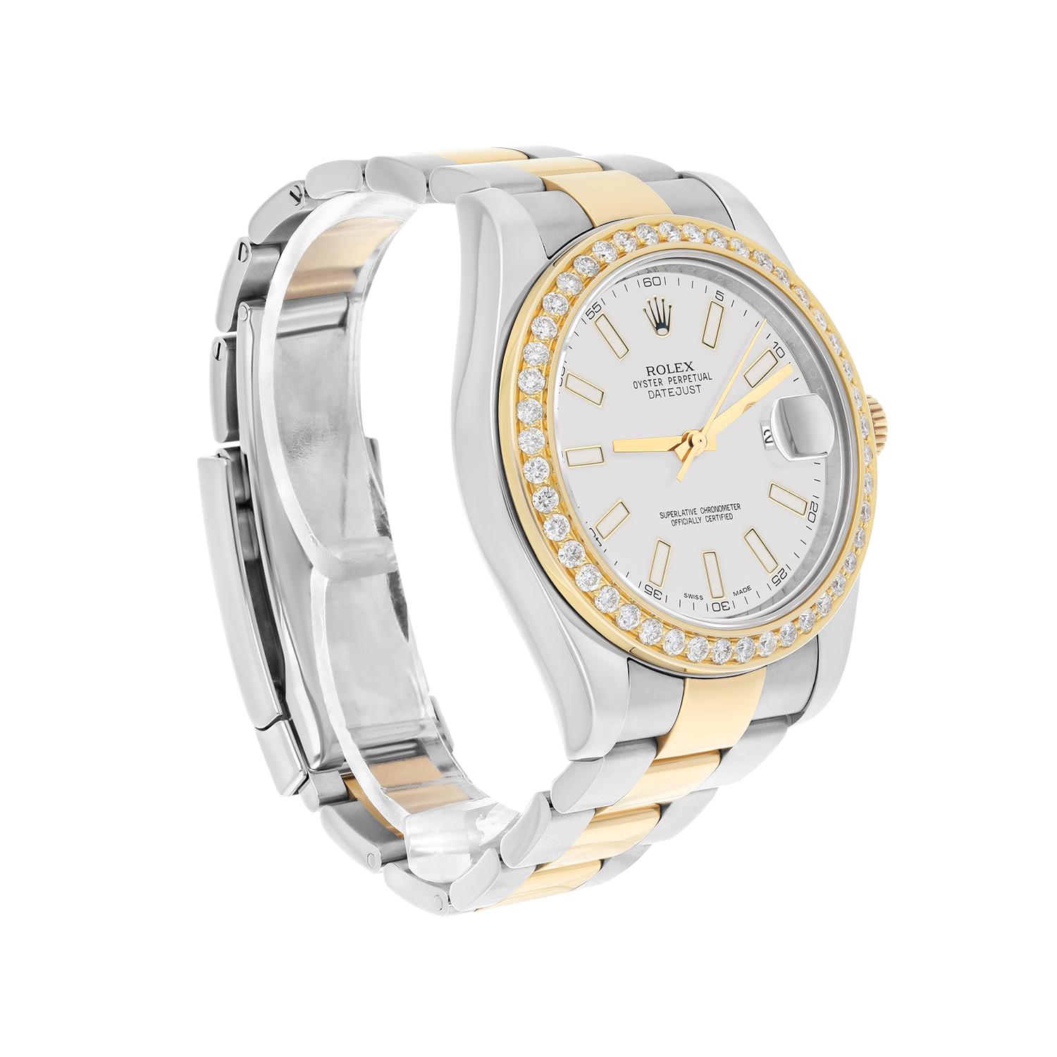 Men's Rolex Datejust 41 mm 2Tone Yellow Watch Custom Set Diamond Bezel 116333 Silver For Sale