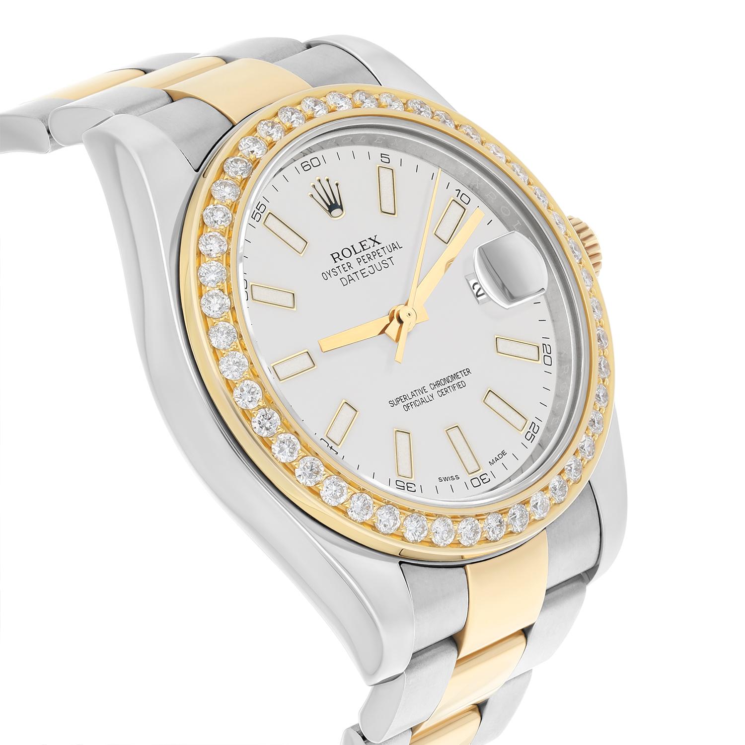 Rolex Datejust 41 mm 2Tone Yellow Watch Custom Set Diamond Bezel 116333 Silver For Sale 1