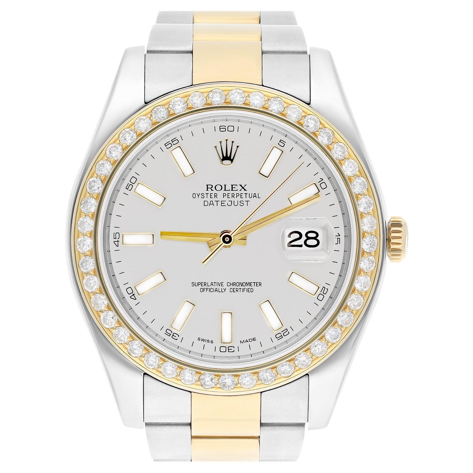 Rolex Datejust 41 mm 2Tone Yellow Watch Custom Set Diamond Bezel 116333 Silver For Sale