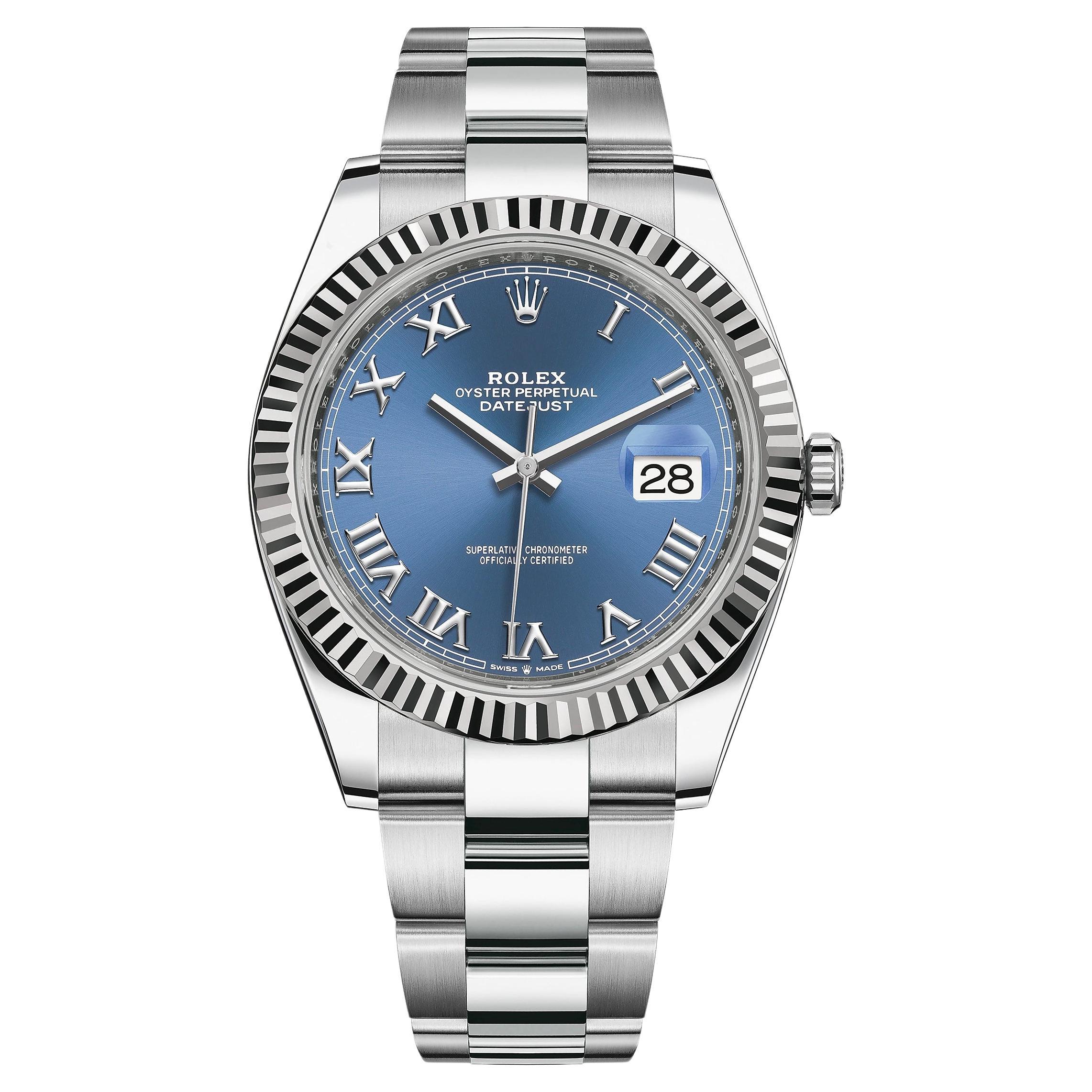Rolex Datejust, Blue Roman, Oyster, Fluted, 126334, Unworn Watch, Complete For Sale