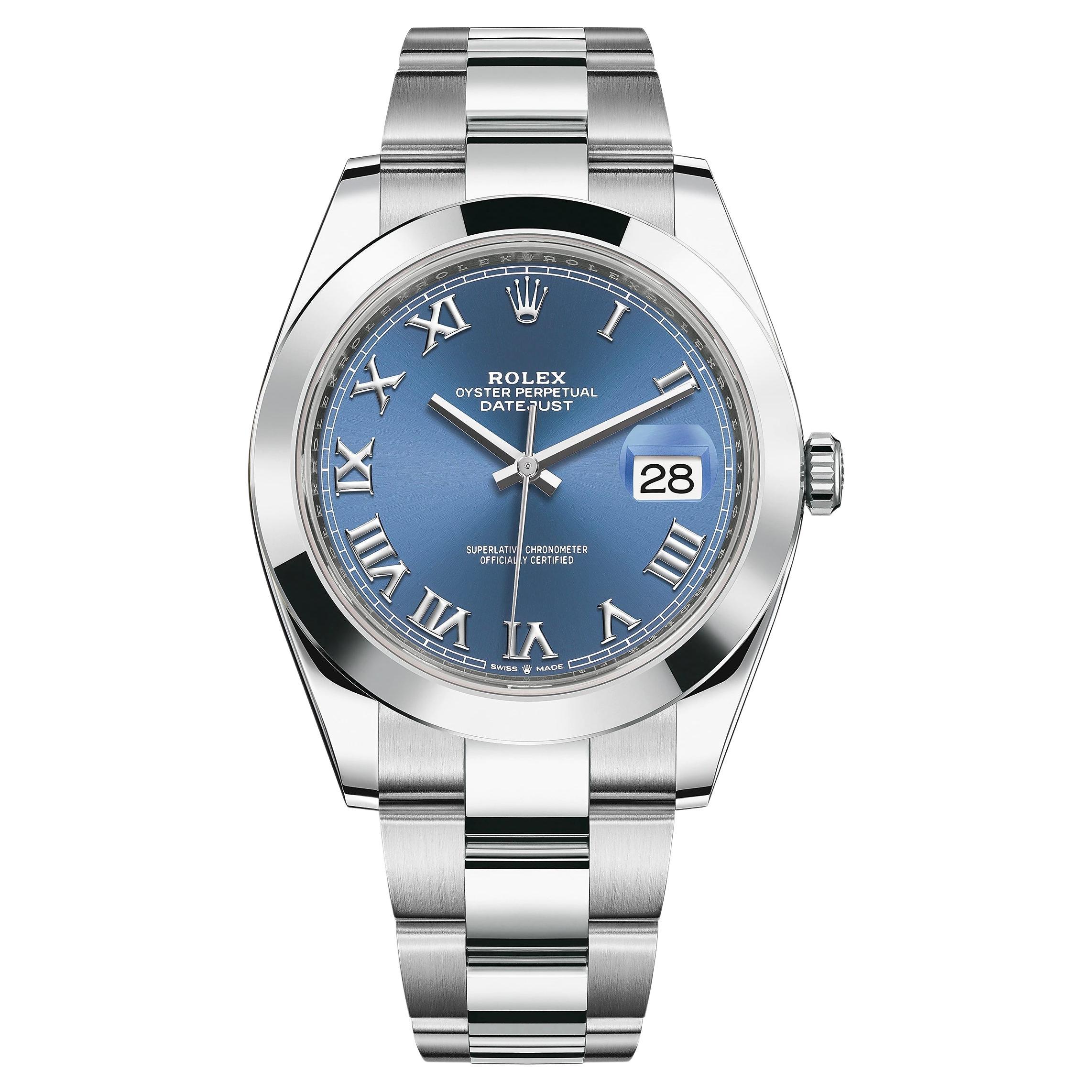 Rolex Datejust, 41 mm, Blue Roman, Smooth, 126300, Unworn Watch, Complete For Sale