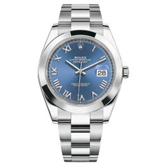Rolex Datejust, 41 mm, Blue Roman, Smooth, 126300, Unworn Watch, Complete