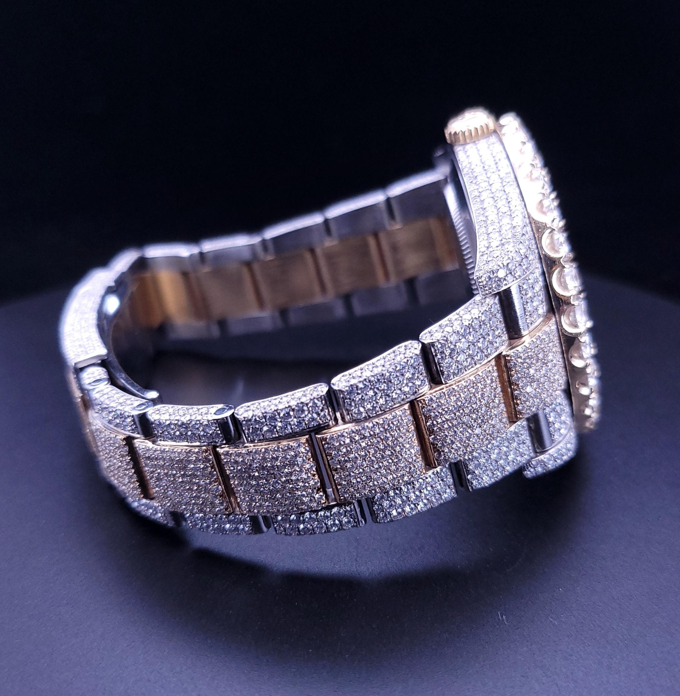 Rolex Datejust 41 mm Diamond Iced Out  25 Carats  Arabic two tone Watch In Excellent Condition For Sale In New York, NY