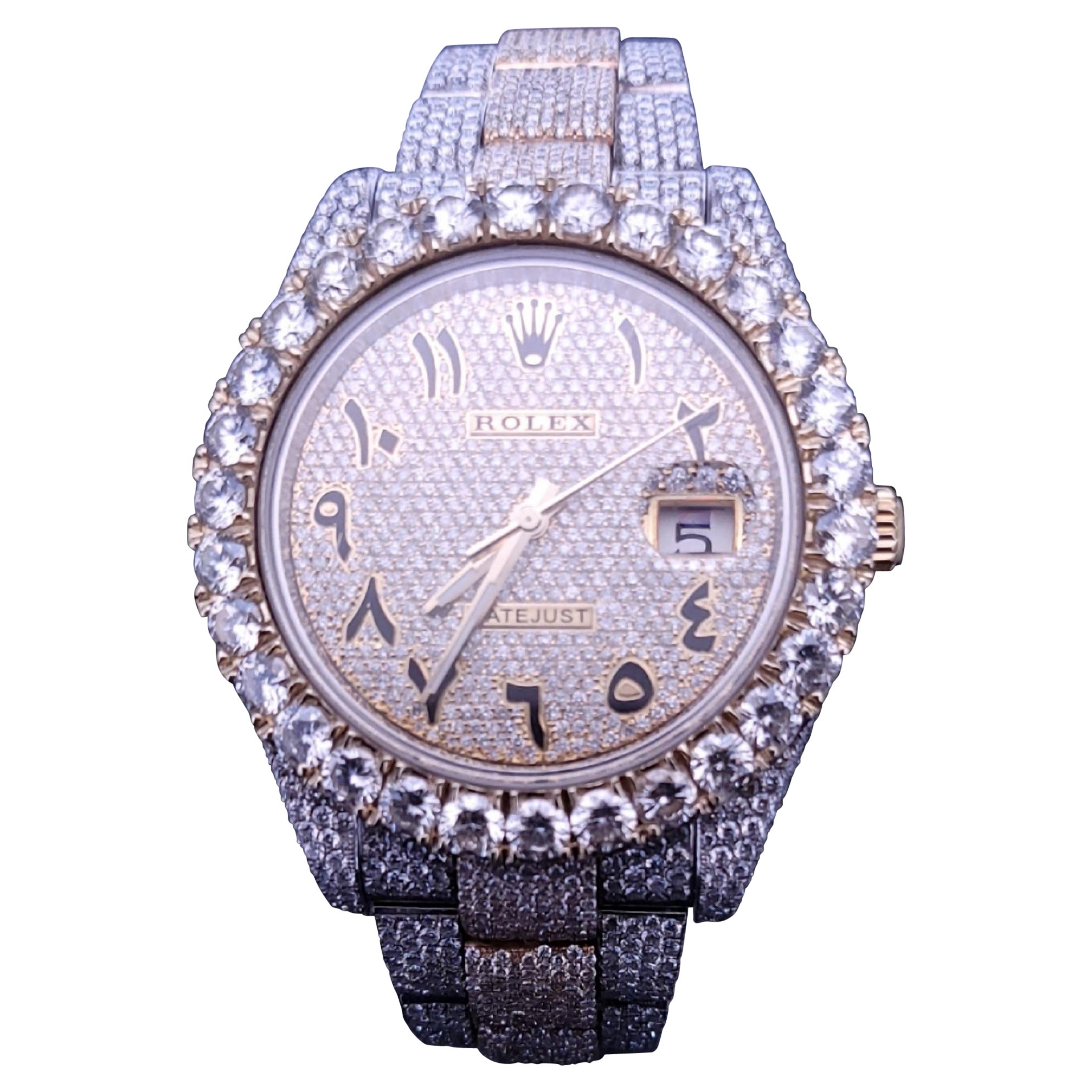 Rolex Datejust 41 mm Diamant Iced Out  25 Karat  Arabische Zweitonuhr im Angebot