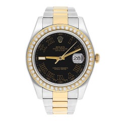 Rolex Datejust 41 mm Two Tone Yellow Watch Custom Set Diamond Bezel 116333