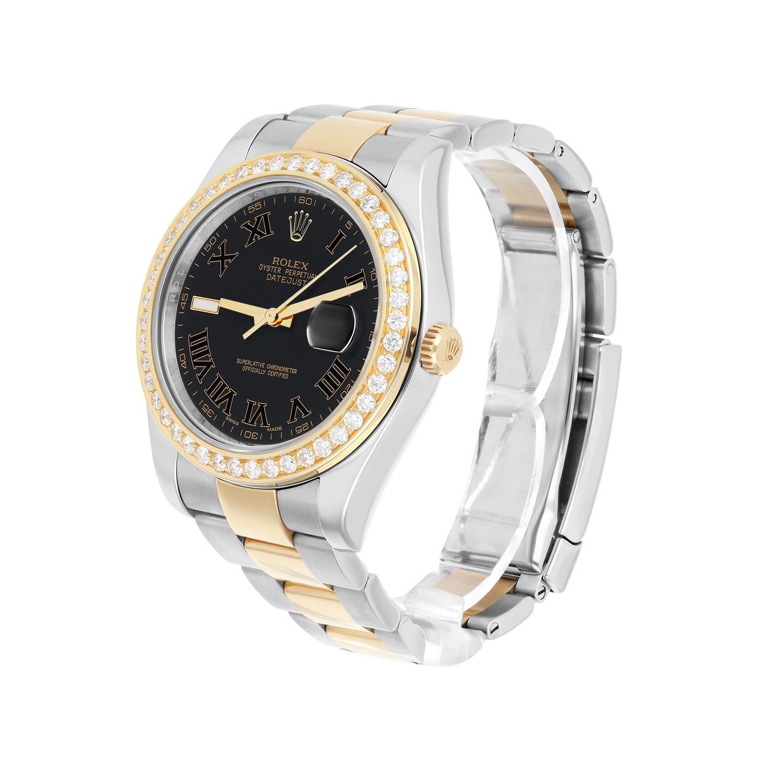Men's Rolex Datejust 41 mm Two Tone Yellow Watch Custom Set Diamond Bezel 116333 For Sale