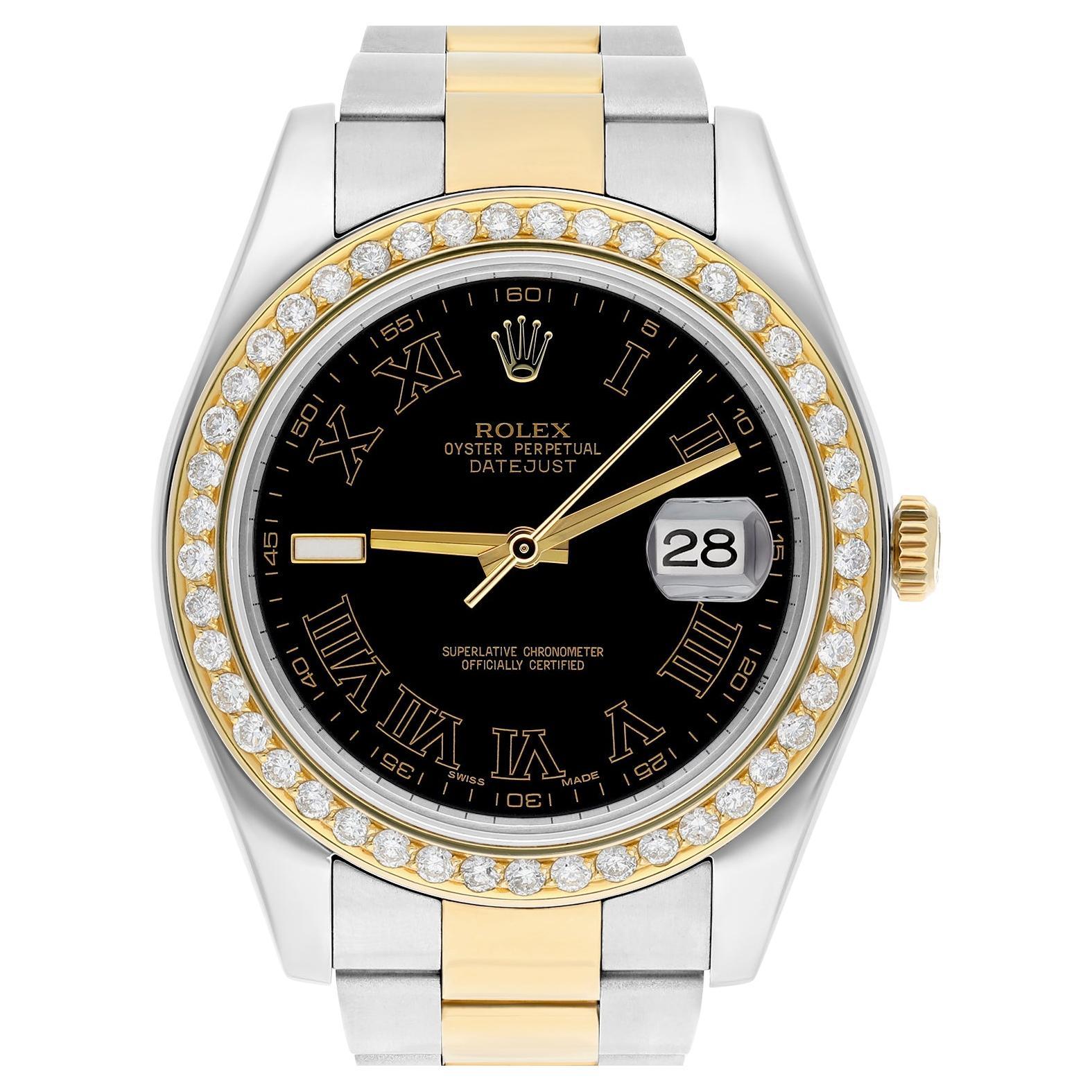 Rolex Datejust 41 mm Zweifarbige gelbe Uhr mit Diamant-Lünette in Maßanfertigung 116333