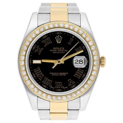 Rolex Datejust 41 mm Zweifarbige gelbe Uhr mit Diamant-Lünette in Maßanfertigung 116333