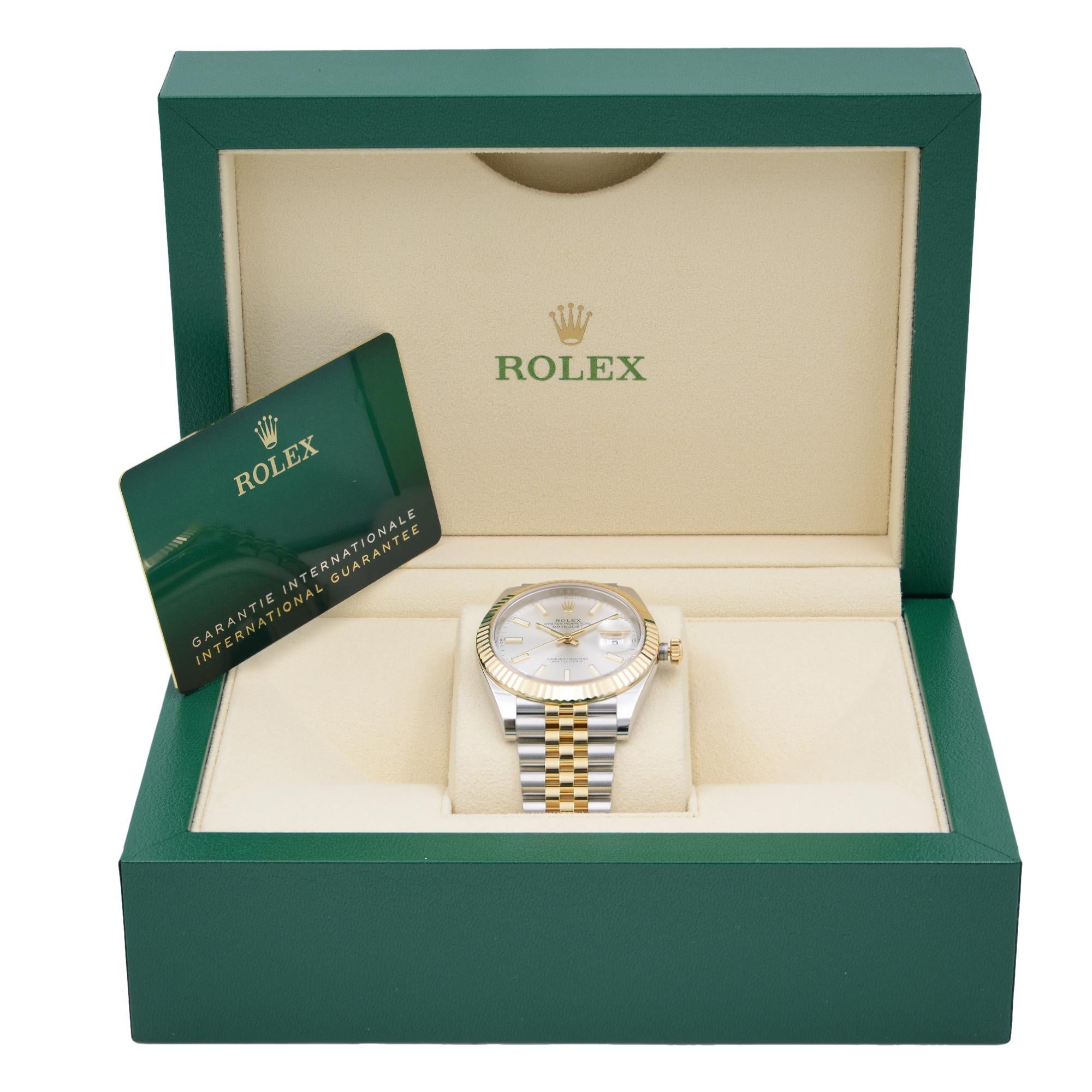 New Rolex Datejust 41 mm Yellow Gold Steel Silver Dial Automatic Watch 126333 In New Condition For Sale In New York, NY