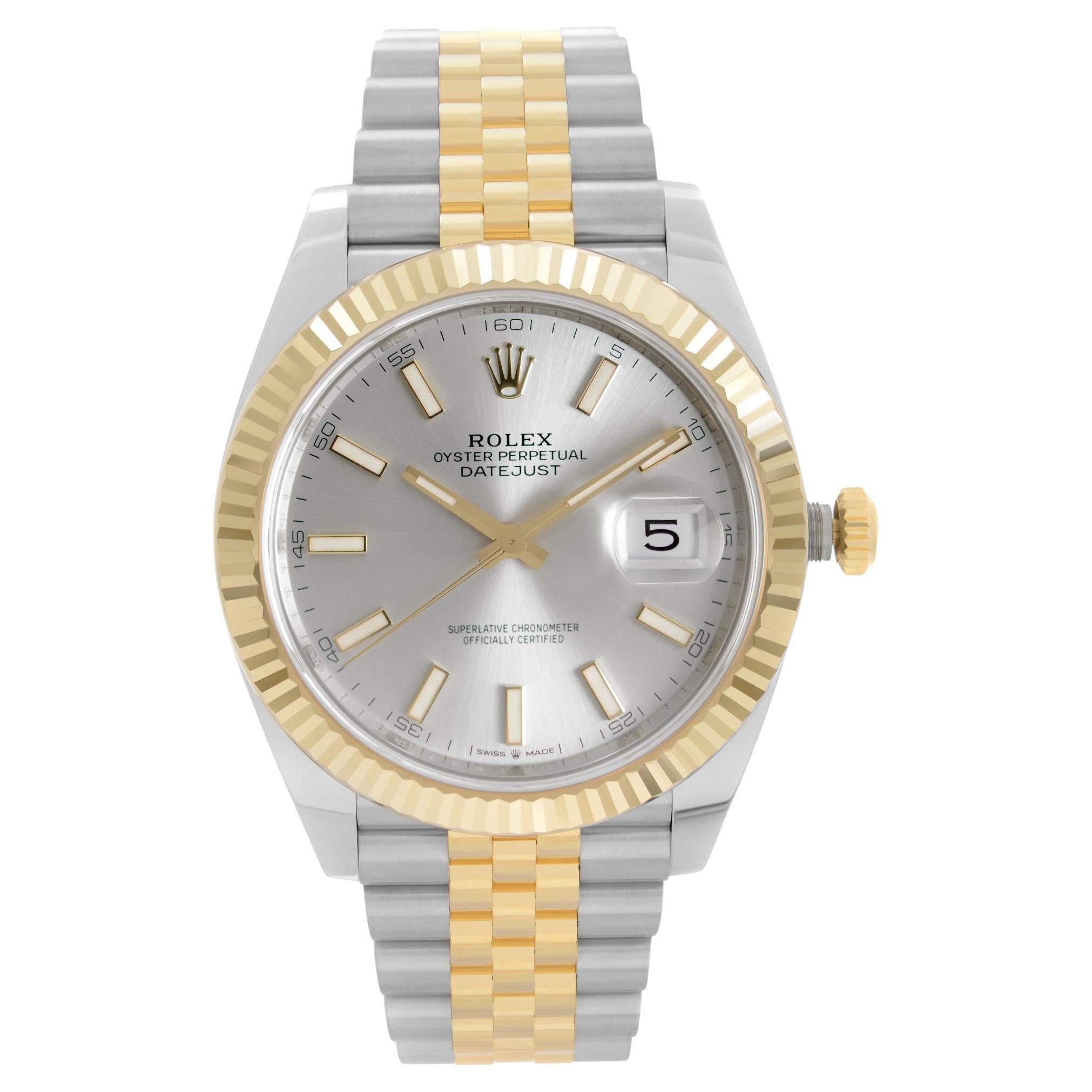 New Rolex Datejust 41 mm Yellow Gold Steel Silver Dial Automatic Watch 126333