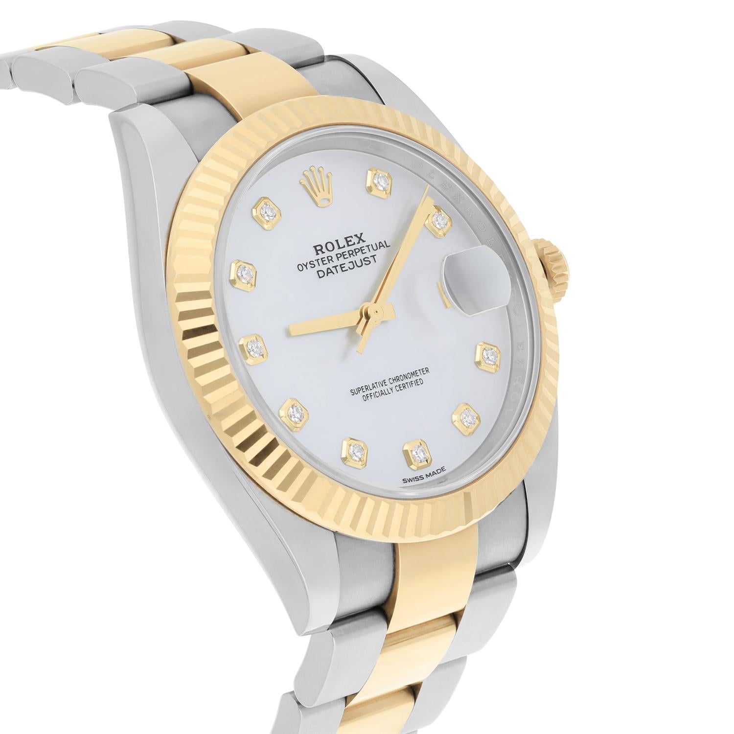 Men's Rolex Datejust 41 Mother of Pearl Diamond Dial 126333 Oyster Band Complete For Sale