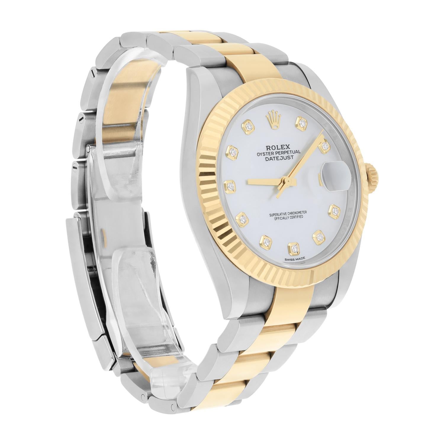 Rolex Datejust 41 Mother of Pearl Diamond Dial 126333 Oyster Band Complete For Sale 1