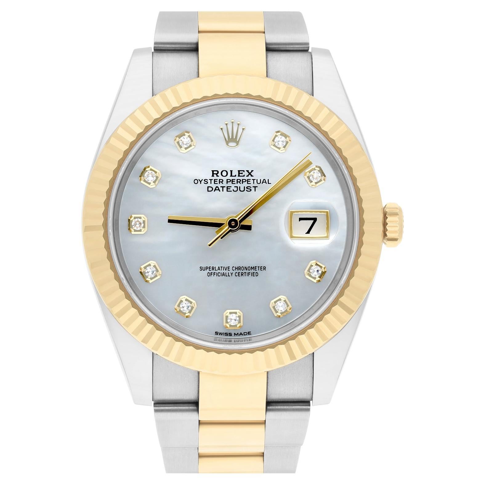Rolex Datejust 41 Mother of Pearl Diamond Dial 126333 Oyster Band Complete For Sale