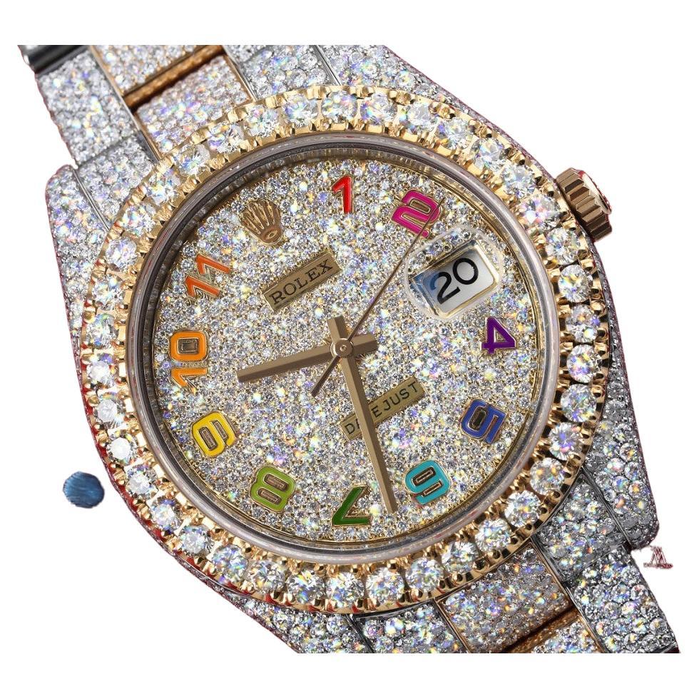 Rolex 41 Rainbow Arabic Numerals SS and YG Fully Iced Out Watch For Sale at 1stDibs | rolex arabic, rolex datejust out, rolex arabic numerals