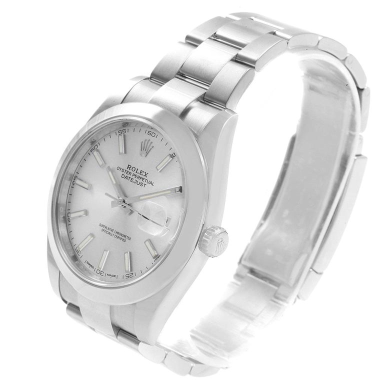 Rolex Datejust 41 Silver Baton Dial Stainless Steel Men's ...
