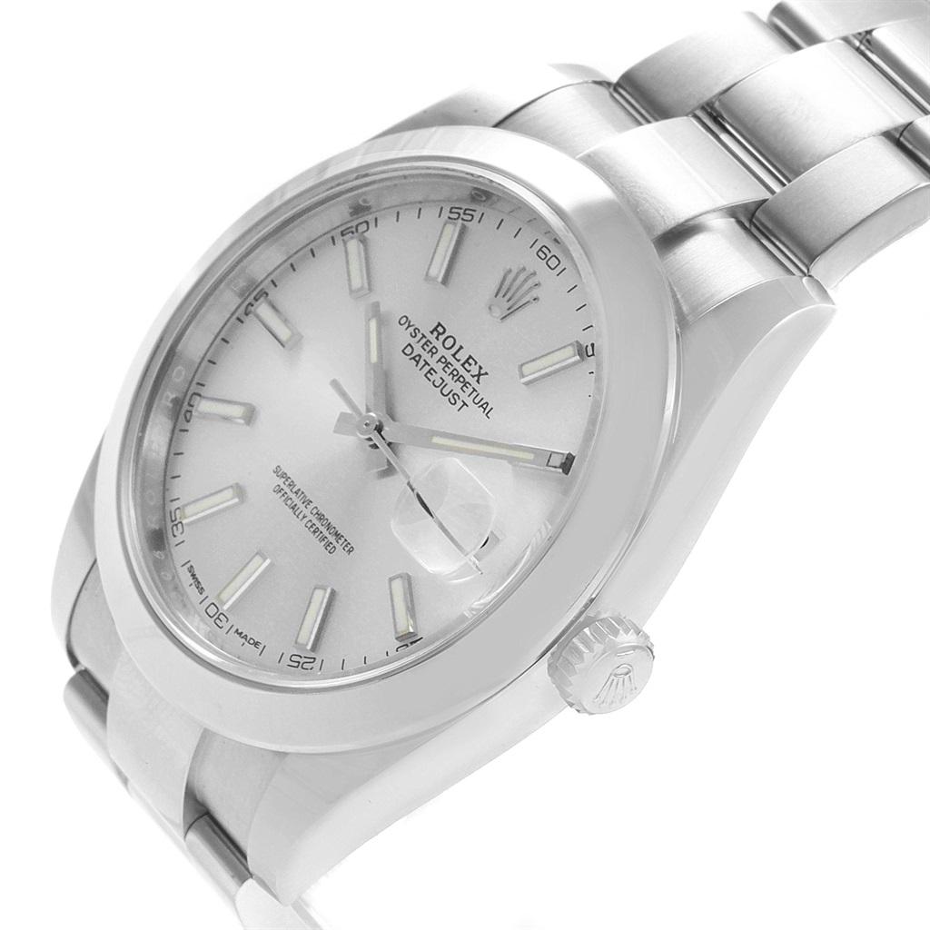 Rolex Datejust 41 Silver Baton Dial Stainless Steel Men's Watch 126300 For Sale 2